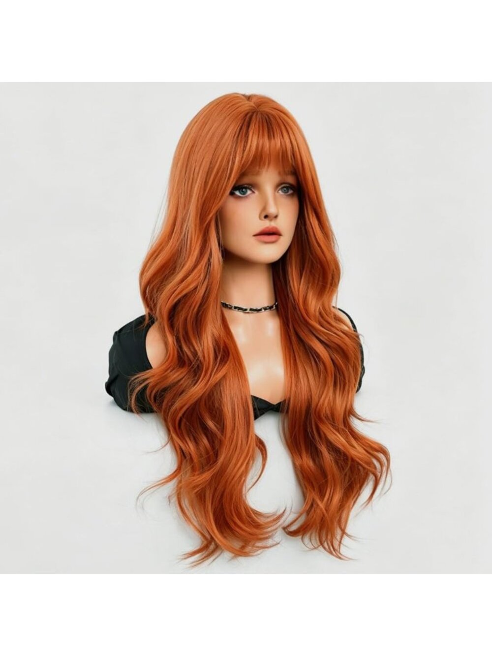 Women's Maple Orange Heat Resistant Synthetic Fiber Long Straight Wigs Bangs